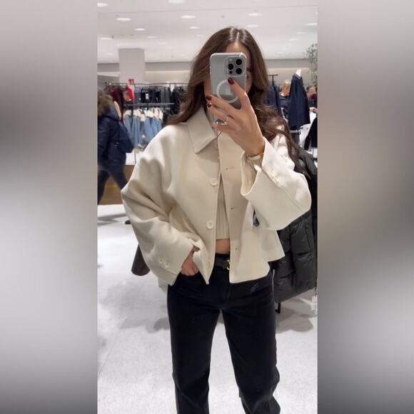 Zara MANTECO Short Wool Coat Size Medium - Picture 2 of 14